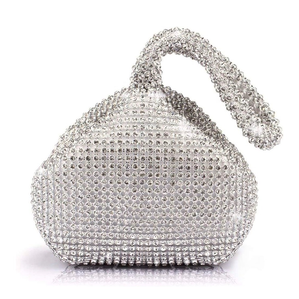 JIAN YA NA Silver Rhinestone Bling Clutch Bag‎ Wristlet Wedding Prom Cocktail